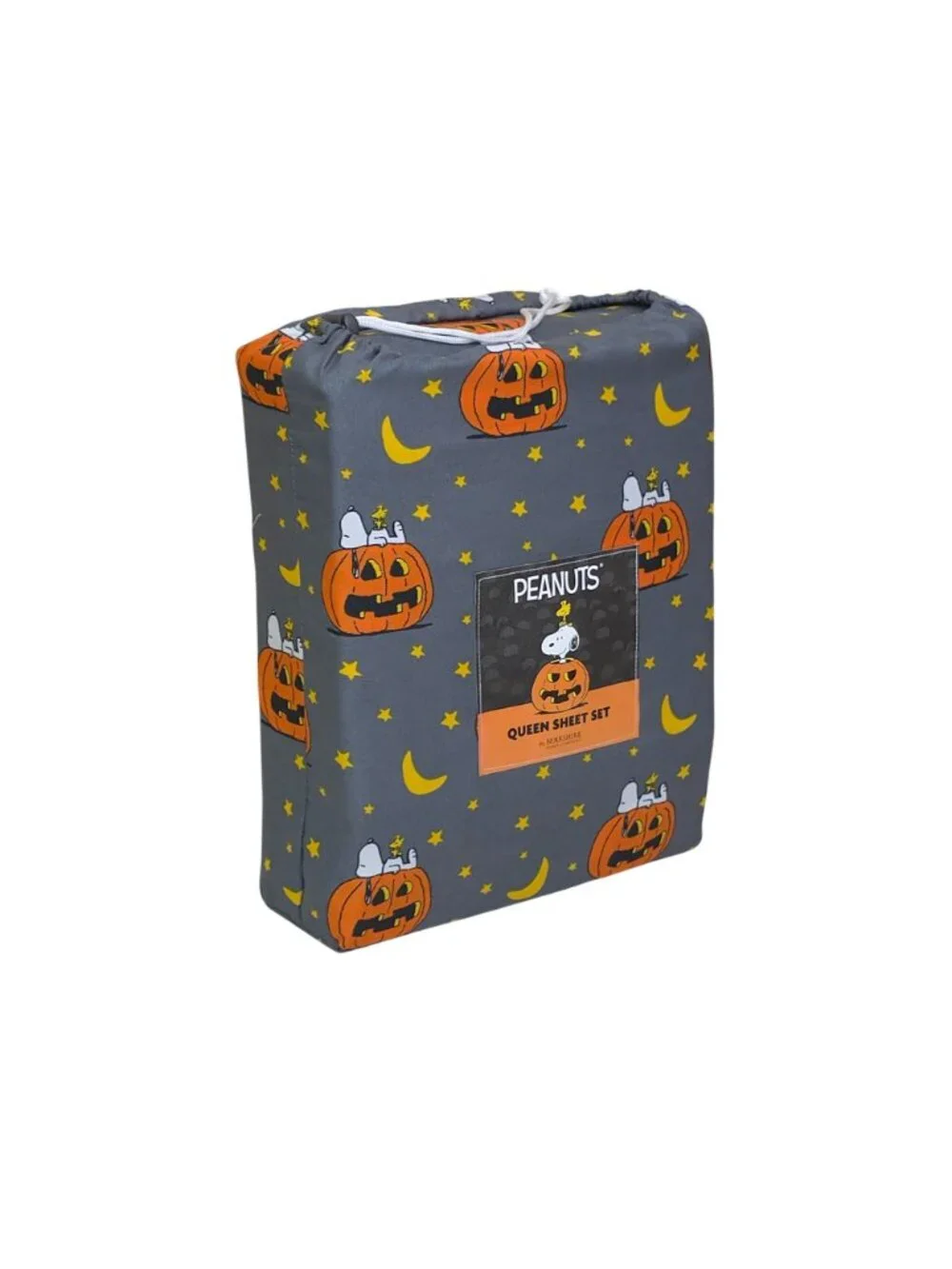 Peanuts Halloween Queen Sheet Set Gray with Snoopy Pumpkins & Stars By Berkshire